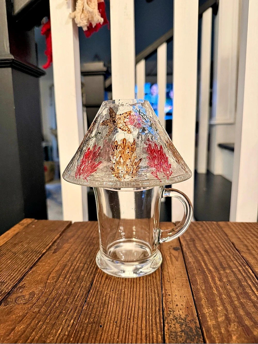Retired Yankee Candle Under Water crackle glass jar shade and vintage mug